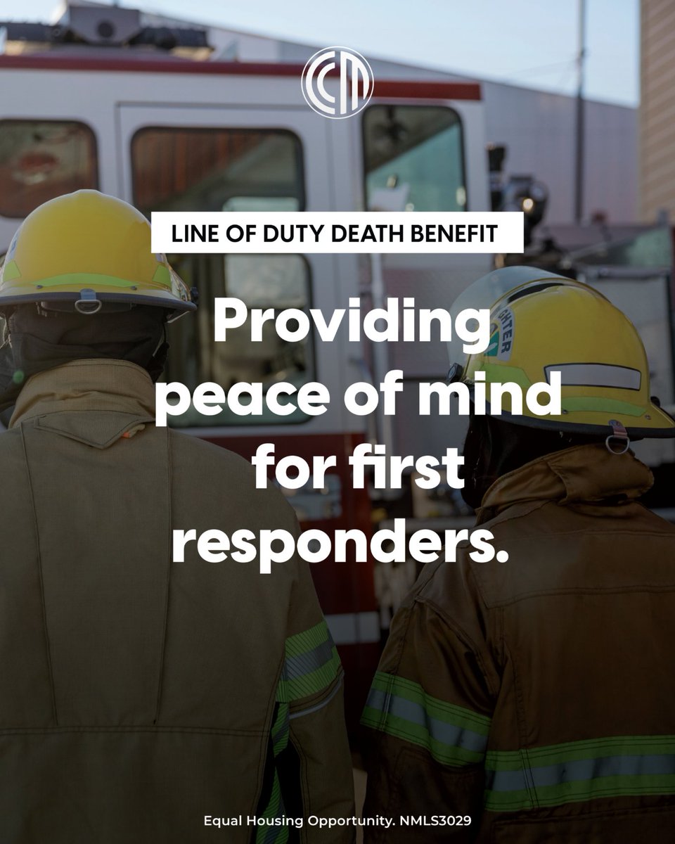 wikito's tweet image. The CCM Line of Duty Death Benefit offers a complimentary payoff of the remaining home loan up to $525,000 of fallen law enforcement officers, firefighters, and other first responders. Contact us to learn more: spr.ly/6016Cmwag 🧑‍🚒