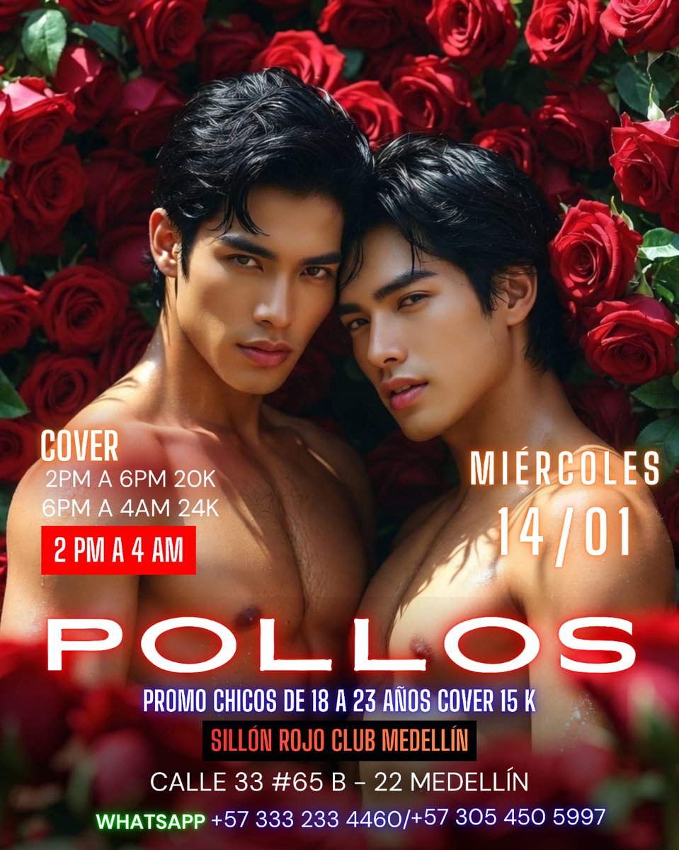HOY Miércoles de #POLLOS en el <a href="/sillonrojomed/">Sillón Rojo Club</a>🐤

🐣Mobiliario para sexo
🐣Bebidas y zona fumadores
🐣Lockers
🐣Parqueadero
🐣Gloryhole
 Aire acondicionado.
🔥Laberinto

Cl 33 # 65b -22(Conquistadores) 
📲 (+57) 305 3062772