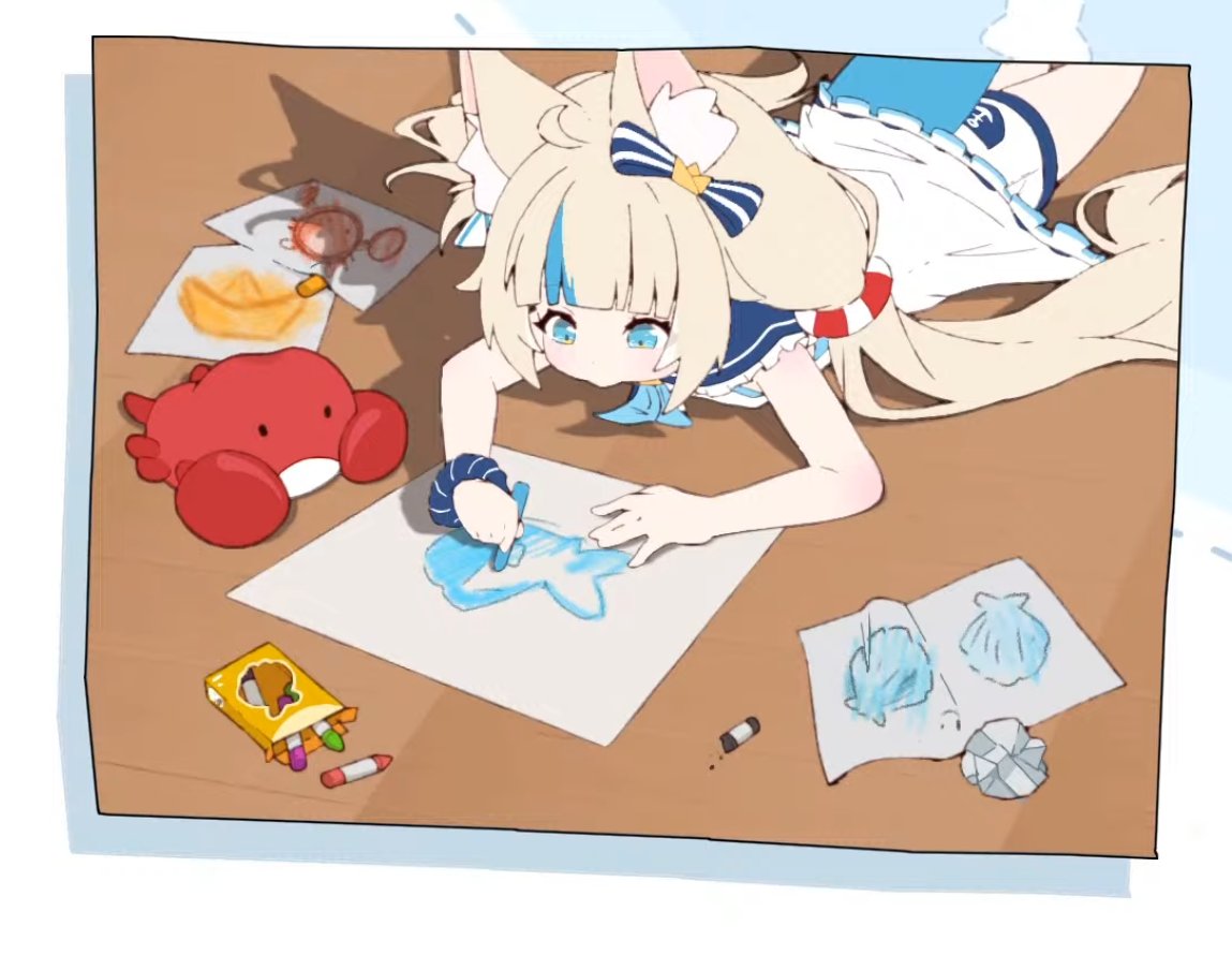 SnoozingObake's tweet image. My head canon for why we haven't seen the crayon doodling scene in Saba's "starting soon" screen for a while is that she ate all the crayons 🙃