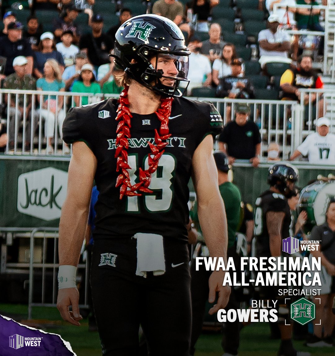 MountainWest's tweet photo. 𝙁𝙒𝘼𝘼 𝙁𝙧𝙚𝙨𝙝𝙢𝙖𝙣 𝘼𝙡𝙡 𝘼𝙢𝙚𝙧𝙞𝙘𝙖 🫡

Billy Gowers ➡️ @HawaiiFootball https://t.co/9VqFaaDPEP