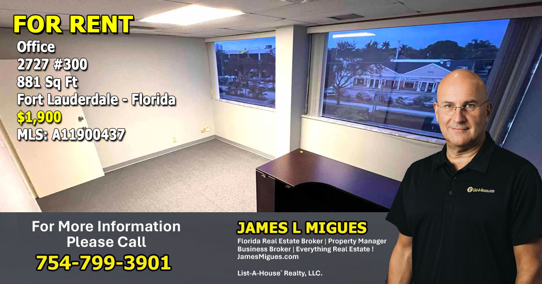 Your new office awaits!

Upgrade your workspace in Fort Lauderdale! Suite 2727 offers 881 sq ft of natural light-filled potential for just $1,900/month. Perfect for your growing business—schedule a viewing today!

#OfficeForRent #FortLauderdaleRealEstate #BusinessGrowth