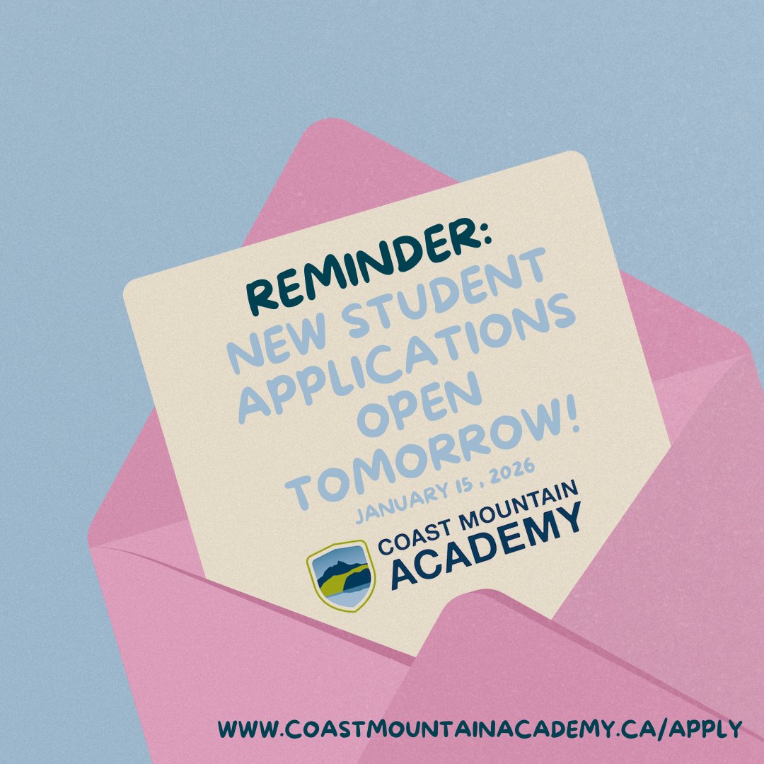 1 more sleep until we start accepting new student applications for entry to CMA in September 2026.
For more information please visit coastmountainacademy.ca/apply
#applytocma #Squamish #middleschool #highschool