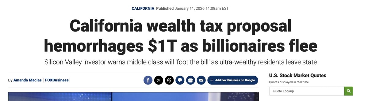 Pan Vojáček akorát zapomněl doplnit, že z Kalifornie už zmizela 1 miliarda dolarů, které se zdanění týká.

Mimo jiné, protože 1% nejbohatších tam platí víc než 1/3 rozpočtu a tenhle zákon je napsán tak blbě, že by někteří zakladatelé firem přišli o kontrolu nad svými firmami.