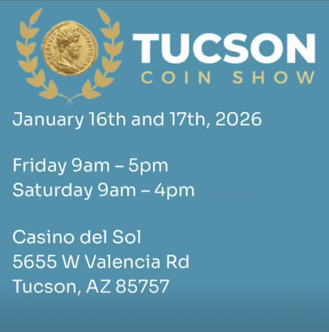 Come to the Tucson Coin &amp; Currency Expo this weekend ! 

9am-5pm Fri, 9am-4pm Sat 

Casino Del Sol Grand Ballroom

$5 Entry fee goes to charity.

Note: Adults are required to show ID to enter.

Find more info at TucsonCoinShow.com

#tucson #coins #coincollecting #coinshow