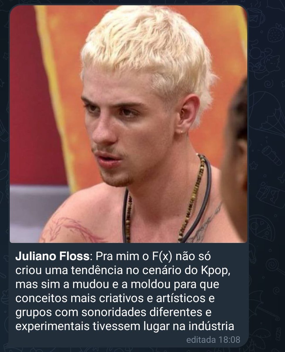 acervofx's tweet image. 🚨 Juliano Floss: "Pra mim o F(x) não só criou uma tendência no cenário do Kpop, mas sim a mudou e a moldou para que conceitos mais criativos e artísticos e grupos com sonoridades diferentes e experimentais tivessem lugar na indústria." Dispara o Brother.