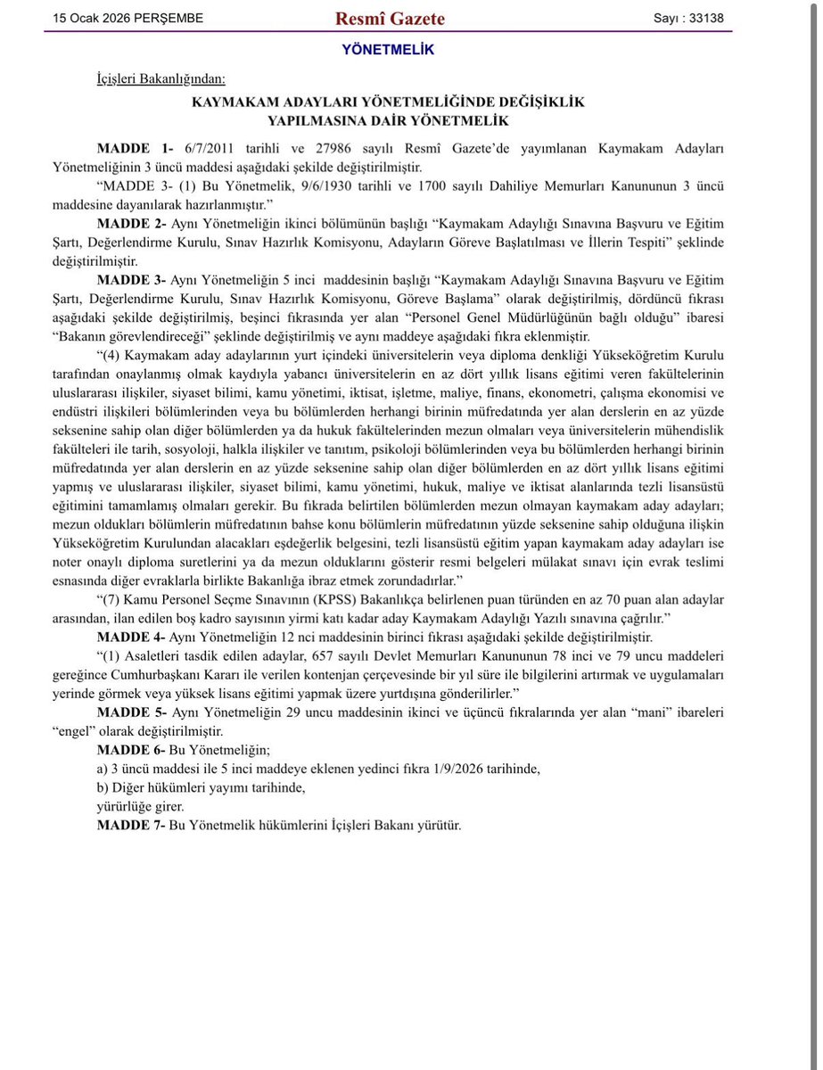 Kaymakam Adaylığı sınava için KPSS şartı getirildi. 
Hayırlı olsun.