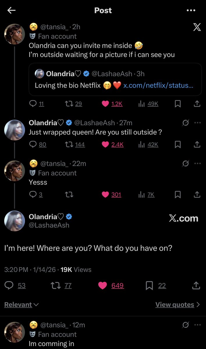 TYRISPRINT's tweet photo. BYE I LOVE OLANDRIA THIS IS THE CUTEST INTERACTION EVER 😭 https://t.co/DwUcMPAYOM