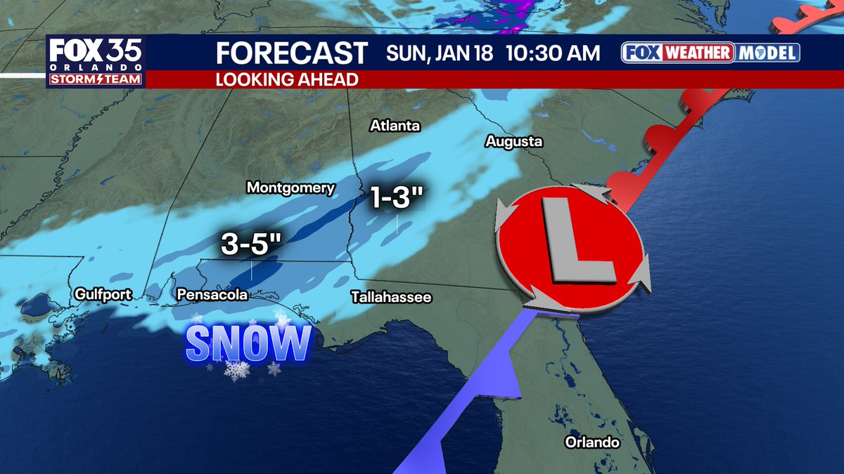NbergWX's tweet image. FLORIDA SNOW: Looks like a rapidly growing proposition for this Sunday to me. Models are abruptly adjusting to the upper level pattern deeper and stronger.

FOX and Baron models in unison are showing accumulating snow potential again on the I-10 corridor in the Florida Panhandle,…