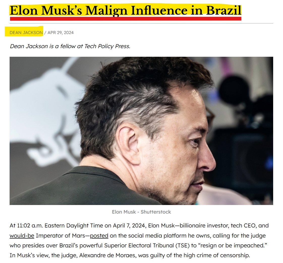 MikeBenzCyber's tweet image. While NED's censorship ops started with Russian disinfo as the pretext, and NED claimed it was fighting Russian disinfo, here NED's Dean Jackson spilled the beans and said Elon Musk should treated as a graver threat than Russia. This while he &amp;amp; NED sided with Brazil in banning X