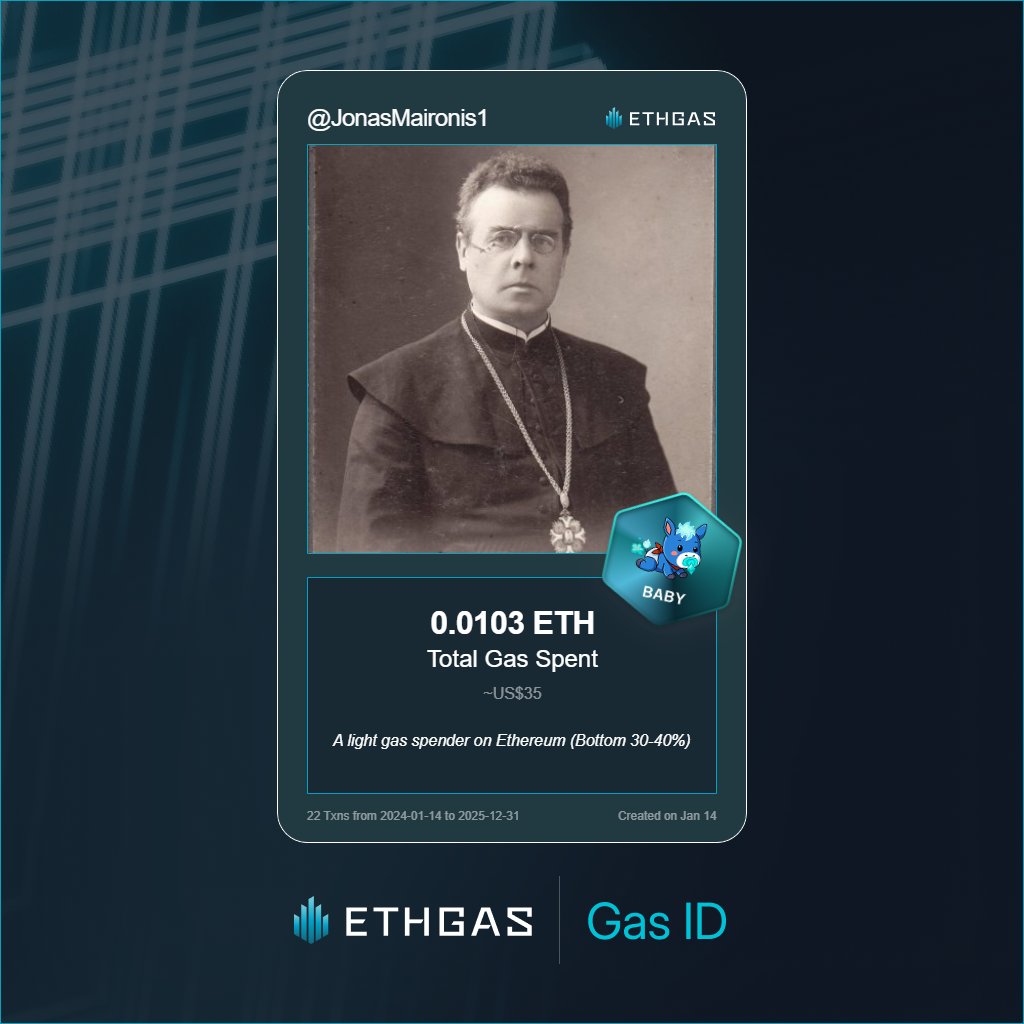 Leveled up in the Great Gas Reckoning with ETHGas! 💪

Baby Jack status: 0.0103 ETH gas spent, 2 Beans earned—supporting the Gasless Future!

Claim your Gas ID at ethgas.com/community/gas-…