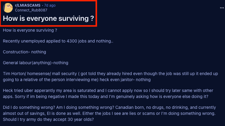 ShaziGoalie's tweet image. Canadian-born. No drugs. No record. Willing to do any job.

4,300 applications. Zero offers.

This is what the 🇨🇦 job market actually looks like in 2026.
