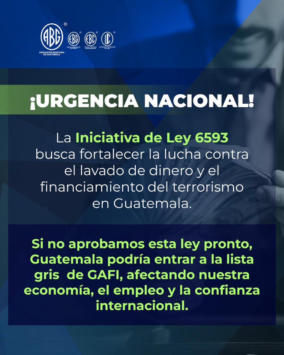 Si no se aprueba la Ley contra el Lavado de Dinero, Guatemala podría entrar a la lista gris del GAFI, perder credibilidad, encarecer remesas y reducir inversión.
Aprobarla protege la estabilidad económica y el futuro del país.
#LeyContraElLavadoDeDinero #GuatemalaTransparente