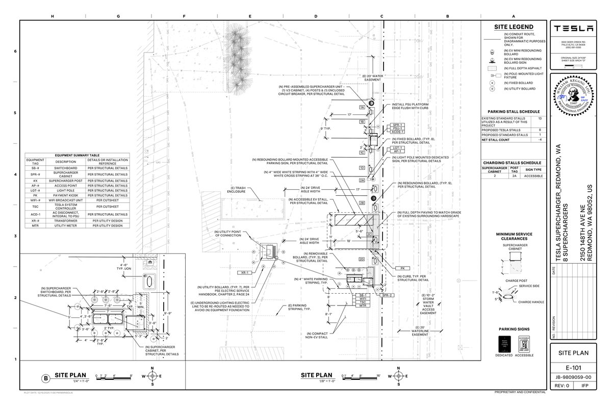 A new Supercharger is coming soon to Redmond, Washington.

Permits have been filed for an 8-stall (V3) station in the backlot of Overlake Fashion Plaza, near NE 20th St.

The site is located about half a mile of WA-520.
