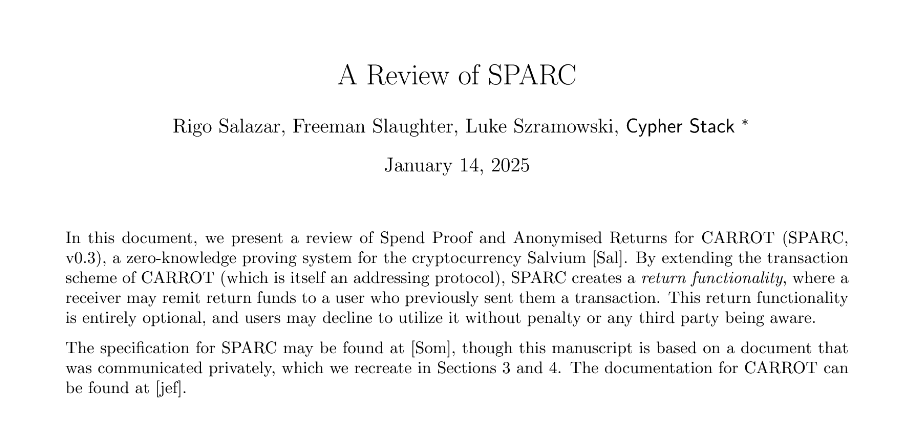 Salvium's very own in-house innovation 'SPARC' (Spend Proof &amp; Anonymized Returns for CARROT) introduces anonymous two‑way payments + spend authority proofs without leaking private keys - a fundamental leap beyond traditional #privacy mechanisms.

Built on CARROT addressing and
