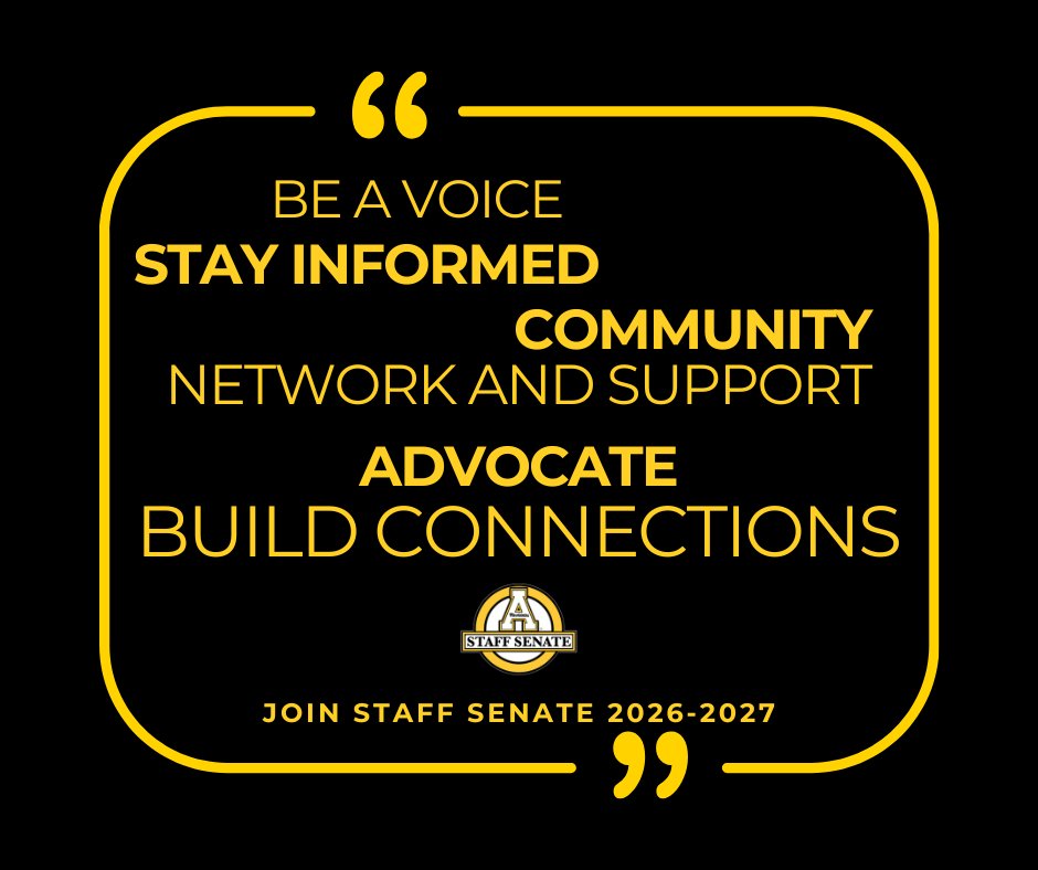 Join Staff Senate!

Senators serve a two-year term and all staff are welcome to serve.

To nominate yourself or someone else, fill out the Google Form by February 24. 🔗forms.gle/23z3WoLMkTL7Yx…

Learn more about Staff Senate by visiting staffsenate.appstate.edu.