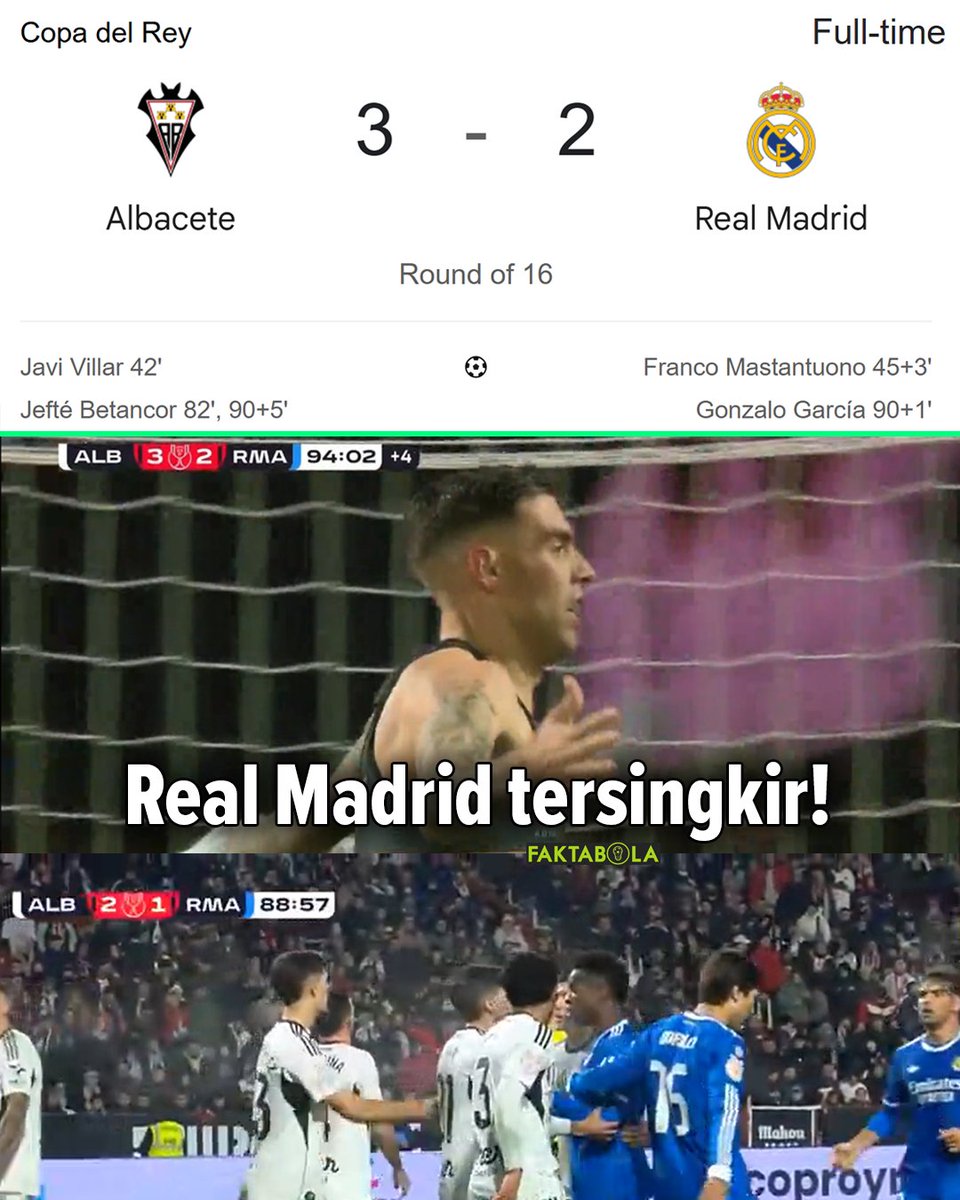 FaktaSepakbola's tweet image. WOWW! Real Madrid tak lolos ke quarter-final Copa Del Rey usai disingkirkan tim divisi 2 Albacete!!