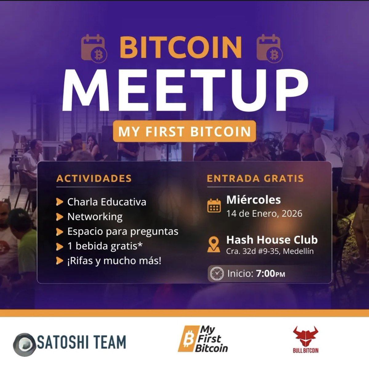 El equipo está llegando con todo a Colombia. Hoy 14 de Enero iniciamos la  semana de @BTCMedellinConf con un meetup en @HASHHOUSECLUB con el equipo de  @MyFirstBitcoin_ y @satoshiteam_ RSVP 👇🏽👇🏽👇🏽