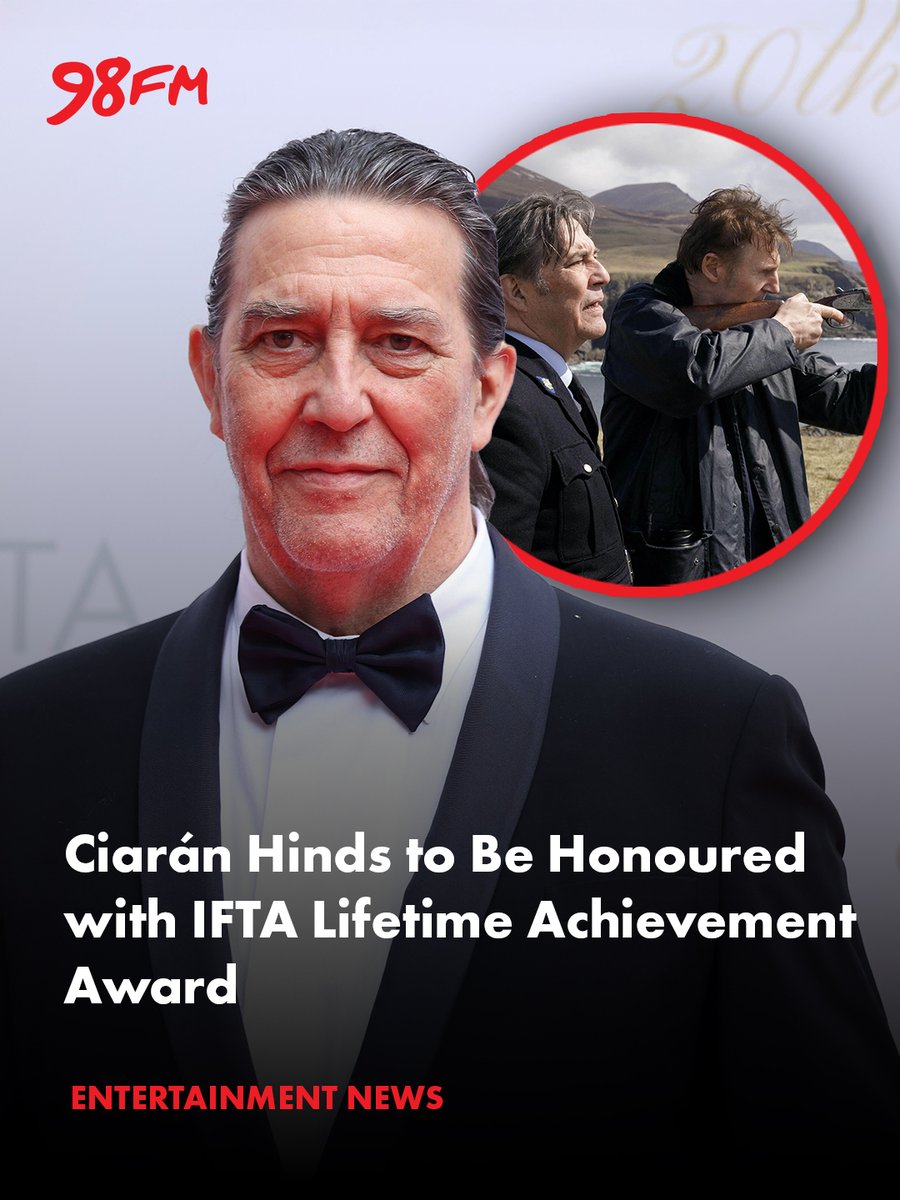 98FM's tweet photo. 🎬 Ciarán Hinds will receive the IFTA Lifetime Achievement Award at the 2026 IFTA Awards, celebrating an outstanding career across film, TV and theatre. 🇮🇪🏆

🔗 Read more on https://t.co/pFIW1L49Ww

#CiaranHinds #IFTA #IrishFilm #IrishTV #98FM https://t.co/1cUFYeShNk