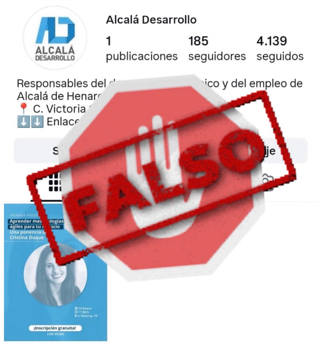 🔴 AVISO IMPORTANTE | ALCALÁ DESARROLLO <a href="/ADesarrollo/">ALCALA DESARROLLO #AlcaláCiudadEmprendedora</a> 

⚠️ Se ha detectado un perfil falso en redes sociales que suplanta a Alcalá Desarrollo y ofrece falsos cursos de formación financiera.

👉 No es un perfil oficial
👉 No contactamos por mensajes privados
👉 No ofrecemos cursos