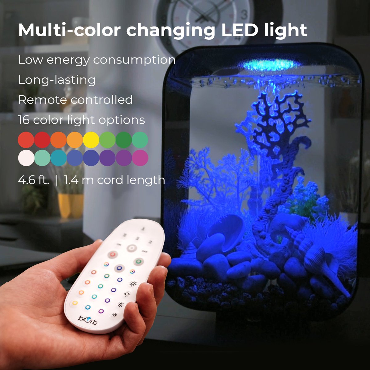 Products's tweet photo. Transform your space with biOrb LIFE 15 Aquarium! Enjoy vibrant LED lighting, easy maintenance, and durable acrylic design.