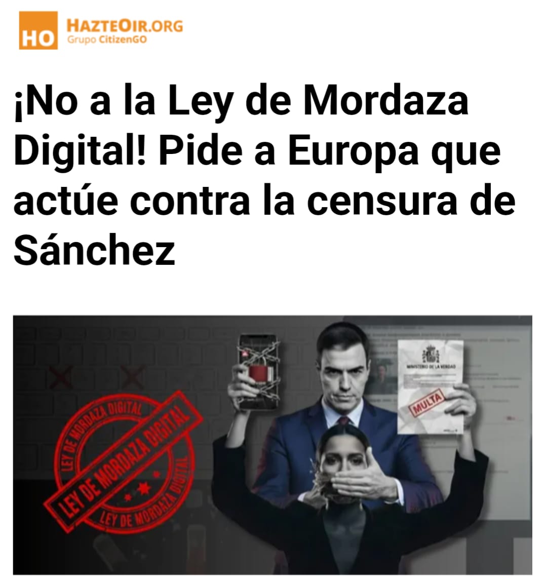 hazteoir's tweet image. 🚨 URGENTE / ¡MUY GRAVE!

⚠️ Si hoy te callas, mañana te callan: Así de simple

Sánchez ha enviado al Congreso una reforma que convierte el "derecho de rectificación" en una LEY MORDAZA DIGITAL para censurar y perseguir a quien diga verdades incómodas. 🤫

📱 Hoy van a por…