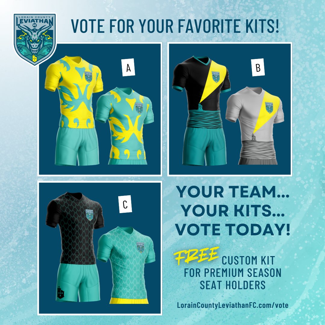 The Leviathan needs a look… and YOU get to decide. 💥
Which kit should represent Lorain County on matchday?

Vote A, B, or C 🗳️

Premium Season Seat Holders get a FREE custom kit
Click the link to vote!: loraincountyleviathanfc.com/vote