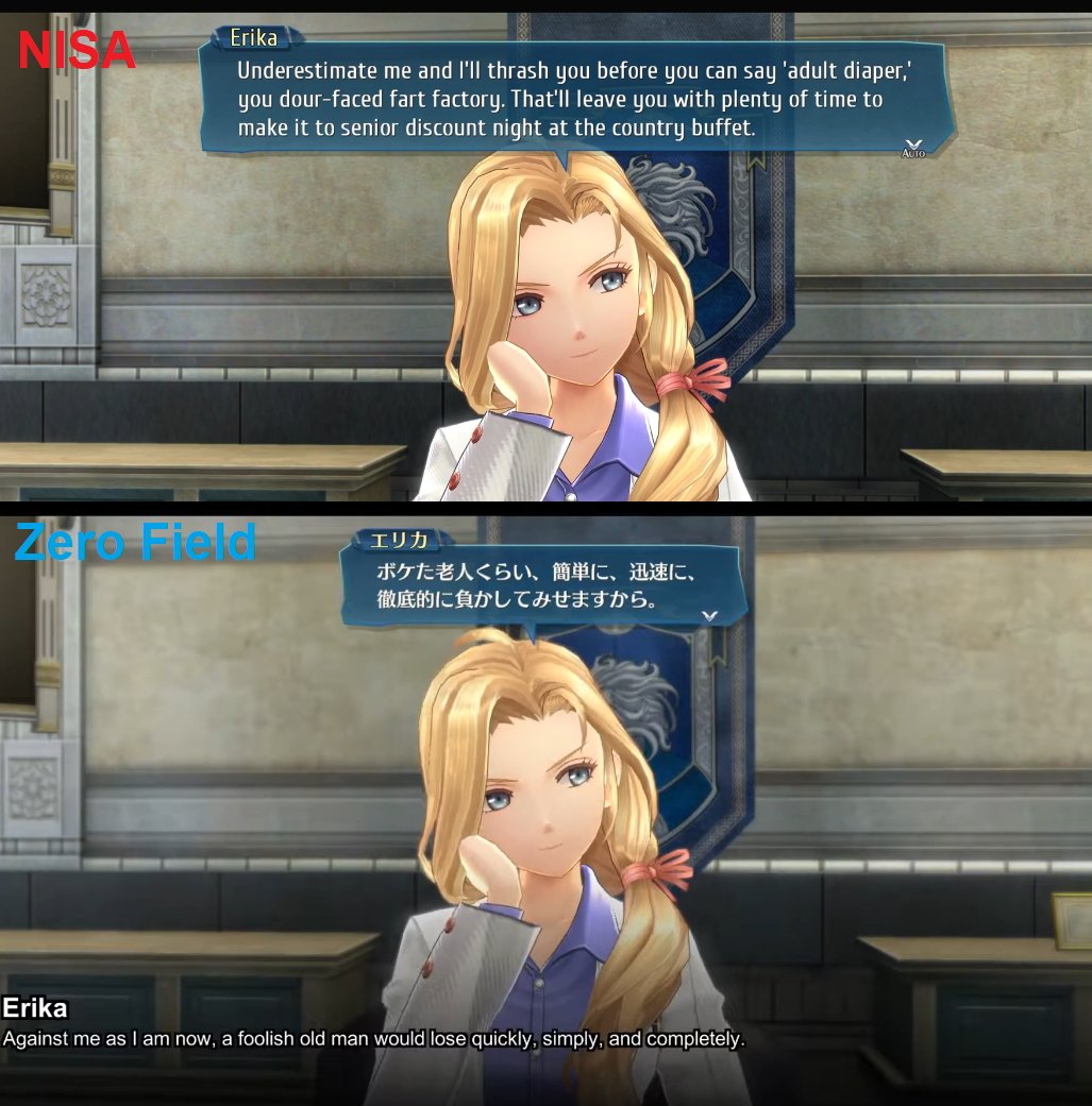 _rawrell's tweet image. The real issue is localizers themselves are terminally online and ideologically brain rotten.

Sorry but no one IRL says things like "muscle-brained chud" and "fart factory", this is just an unfunny redditor's idea of witty dialogue.