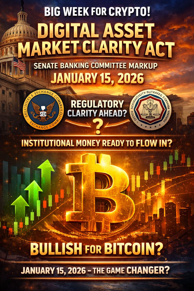 The Digital Asset Market Clarity Act is set for markup tomorrow Thursday  January 15th, 2026, in the Senate Banking Committee. This is a key step  where lawmakers will debate and tweak the