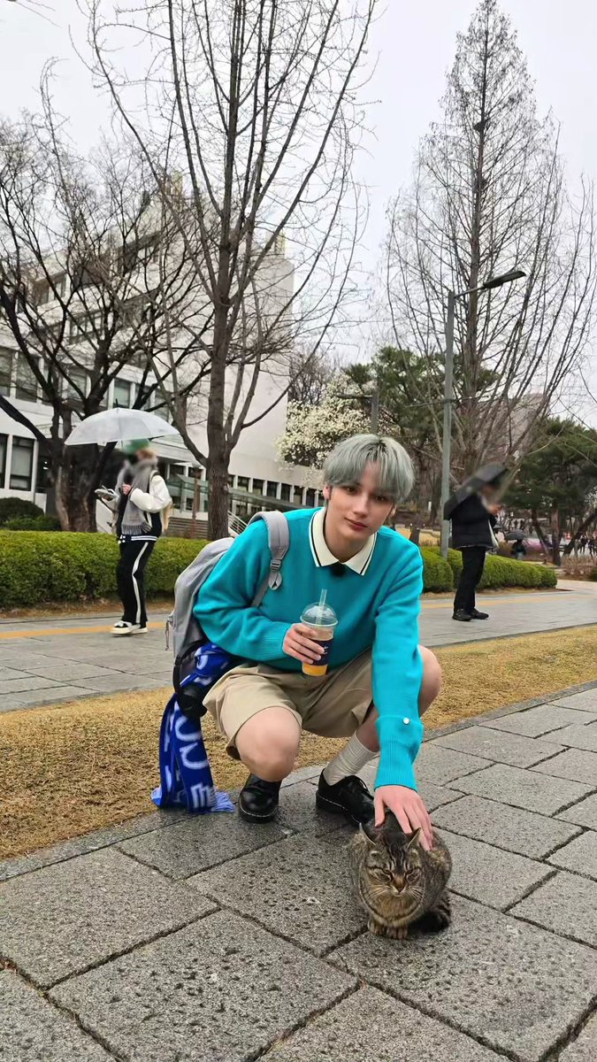 huemallow's tweet photo. kai petting a cute kitty ^_^ https://t.co/f8KR8lt6eH