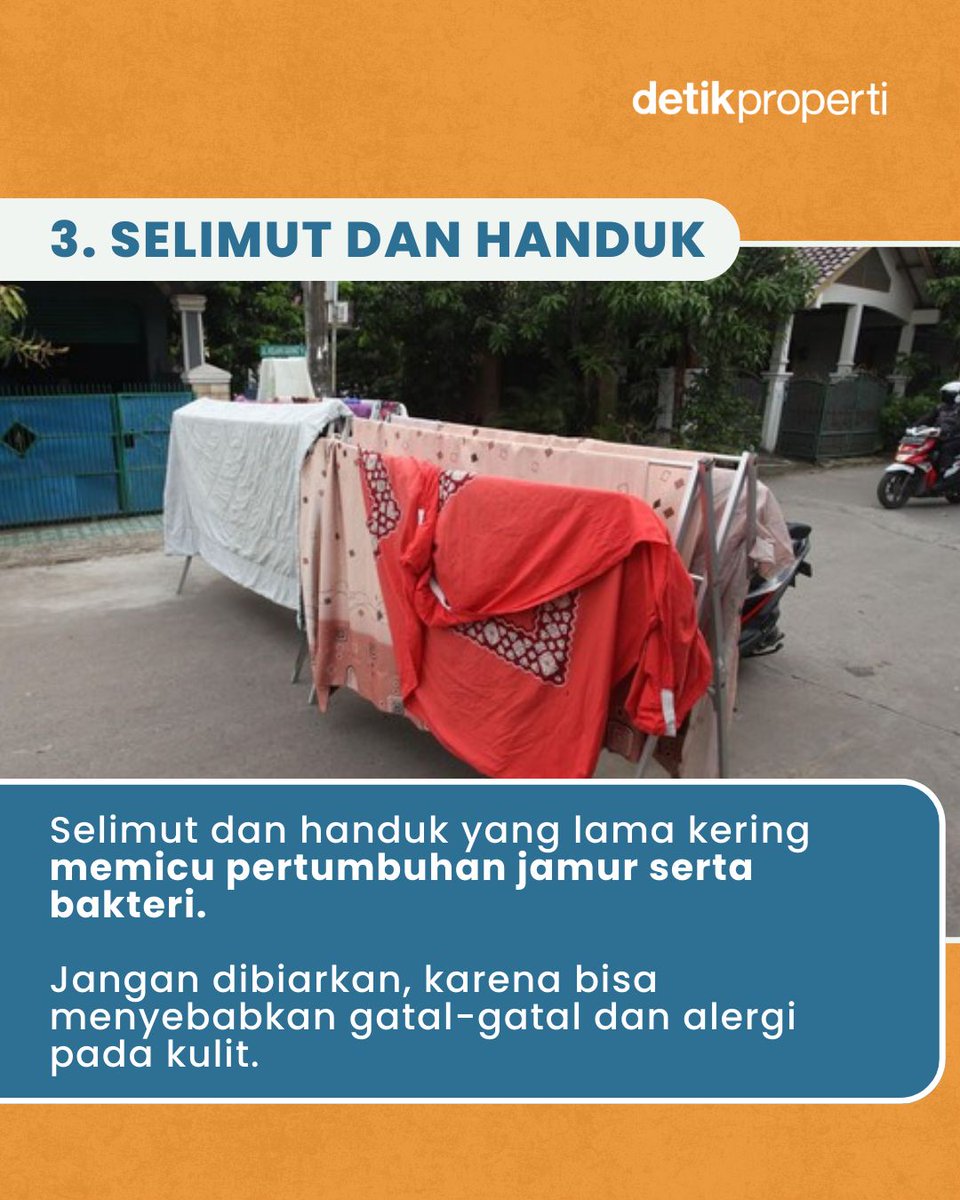 detik_properti's tweet image. Bukannya makin awet, malahan bisa bikin serat kain rusak sampai bau apek! Geser ke kiri buat tahu alasannya! ⬅️⁣
⁣
Kamu paling sering jemur yang mana nih? Tulis yuk detikers di kolom komentar! 👇⁣
⁣
#detikproperti #TipsLaundry #TipsRumah