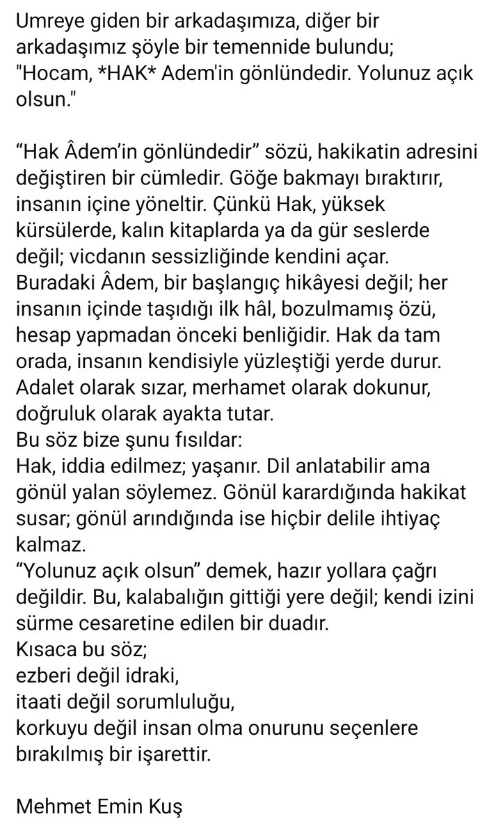 "HAK ADEM'İN GÖNLÜNDEDİR"