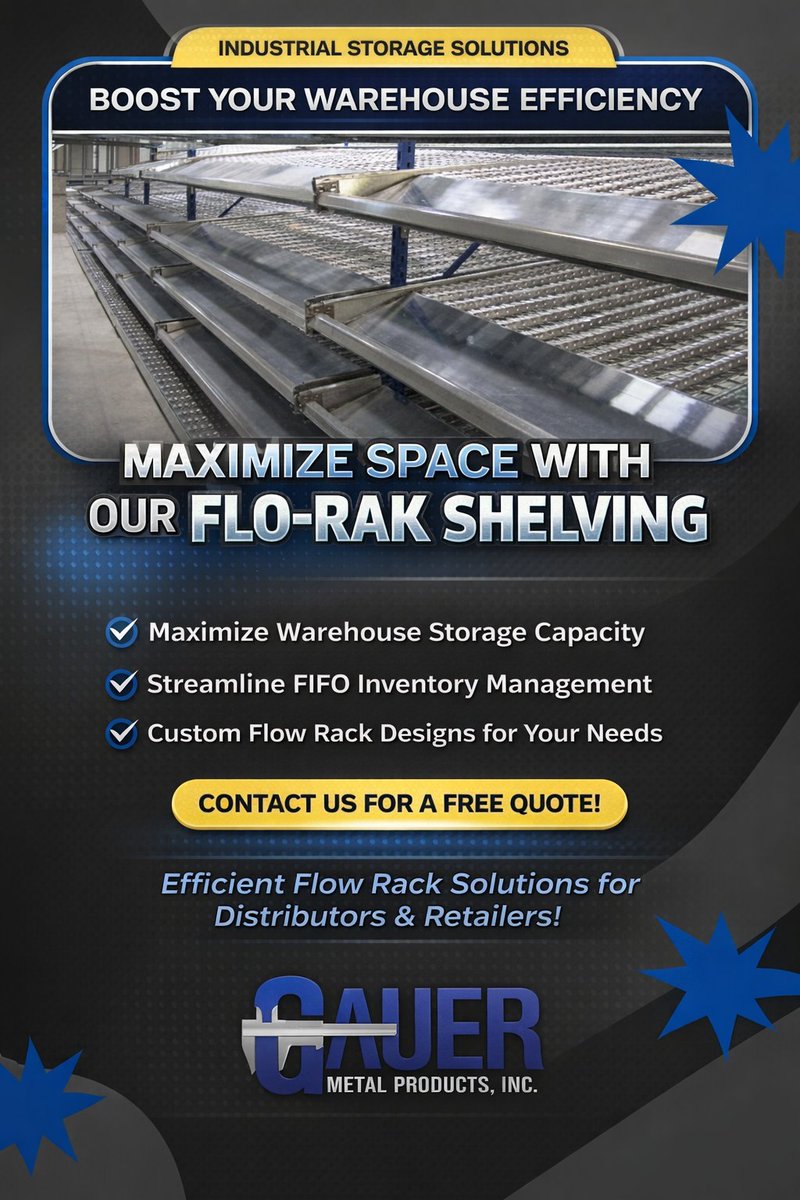 GauerMetal's tweet image. Need more warehouse space without expanding?
Flo-Rak shelving makes FIFO simple, efficient, and organized.
Ask us for a free quote!

#WarehouseStorage #IndustrialStorage #FlowRack #FIFOShelving #WarehouseOrganization #MaterialHandling #InventoryManagement #SpaceOptimization