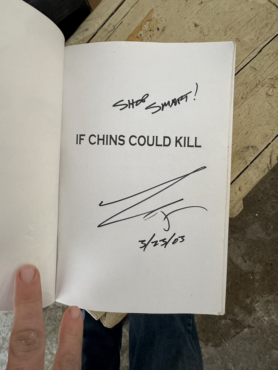 spiderlantern's tweet image. Helping my dad move stuff out of the house before the new owners take possession, and I stumble across my copy of If Chins Could Kill signed by @GroovyBruce himself.