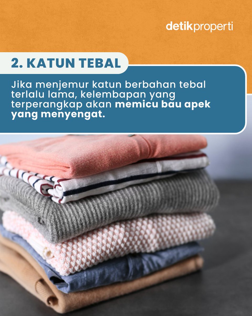 detik_properti's tweet image. Niatnya biar kering, eh malah bikin rusak! 😱⁣
⁣
Hayo, siapa nih yang suka ninggalin jemuran seharian di bawah terik matahari? Ternyata, nggak semua bahan baju kuat kena panas langsung lho.
⁣
#detikproperti #TipsLaundry #TipsRumah