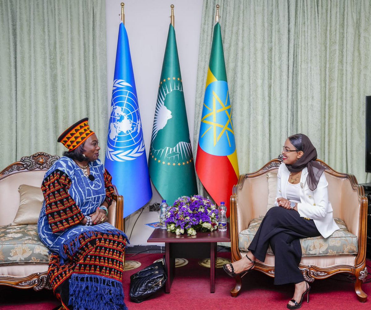 MFAEthiopia's tweet photo. The Ambassador-designate of the Republic of #Kenya, Galma Mukhe Boru, and the newly appointed #UN Women Country Representative to Ethiopia, Jennet Kem, presented copies of their credentials to the Chief of Protocol at the Ministry of Foreign Affairs of the Federal Democratic Republic of #Ethiopia, Aziza Geleta.