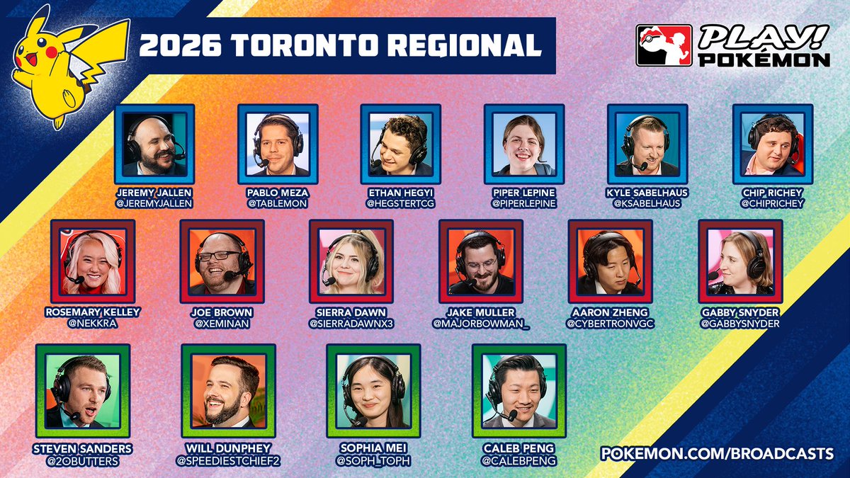 playpokemon's tweet image. Check out who will be casting the 2026 Toronto Regional Championships this weekend to kick off the new calendar year! ⬇️