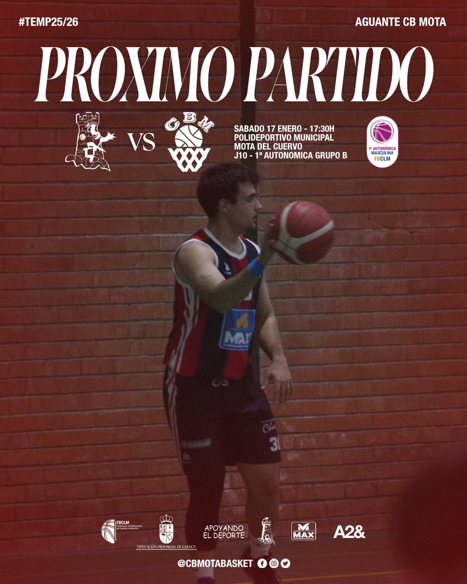 🏀🔥 JORNADA 10 🔥🏀

📅 Sábado 17 Enero
🕢 17:30
📍 Polideportivo Municipal
🆚 <a href="/CBManzanares/">CB Manzanares</a>  

💥 ¡Ven a apoyar al equipo y vive el baloncesto en estado puro!
❤️🖤 #CBMota #Gameday #UnaMotaUnida #Temp25_26