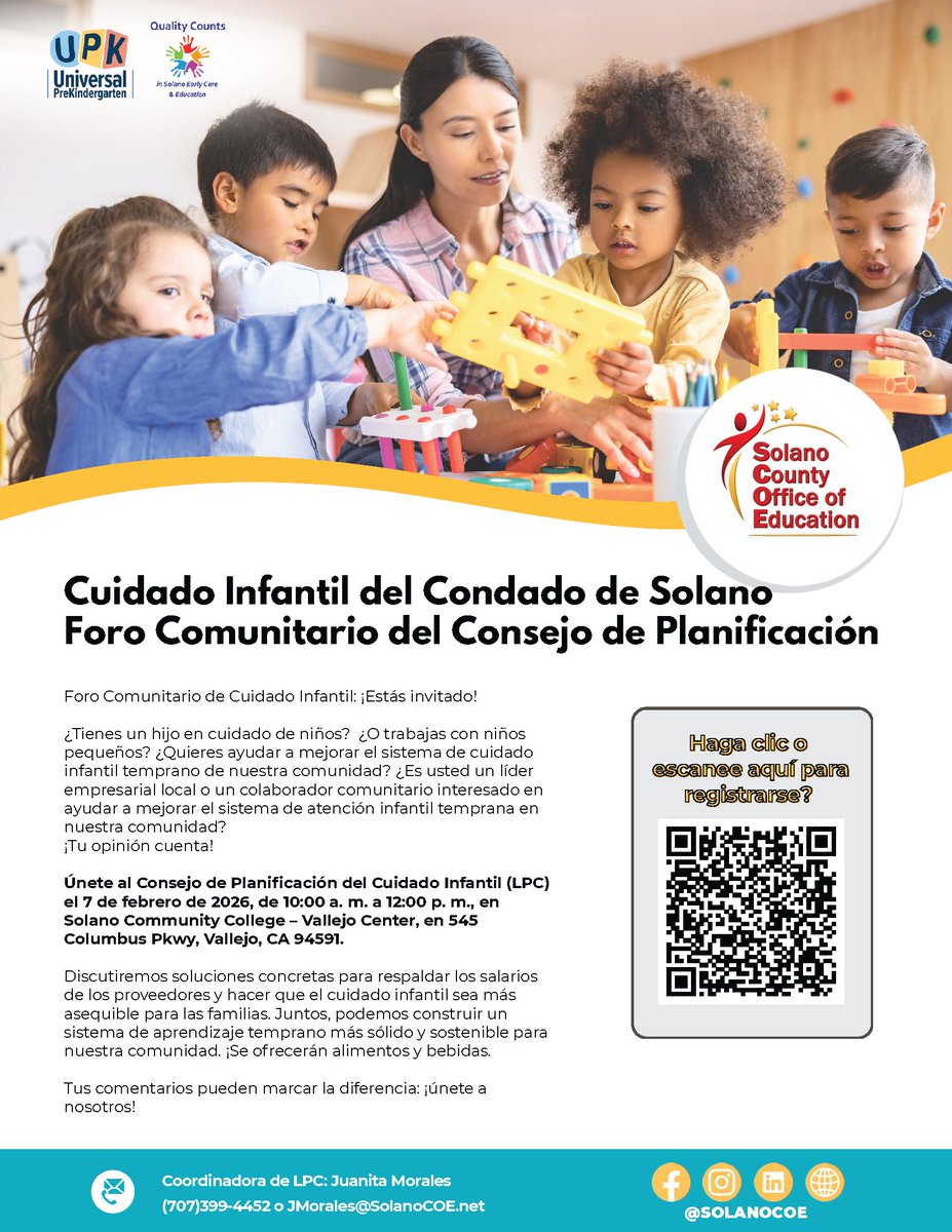 Solano Child Care Planning Council Community Forum February 7, 2026 Solano  Community College – Vallejo Center 545 Columbus Pkwy, Vallejo, CA 94591