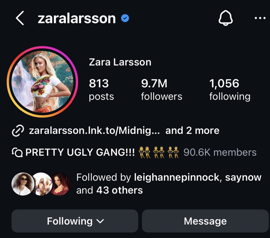 Zara Larsson has surpassed 9.7 million followers on instagram