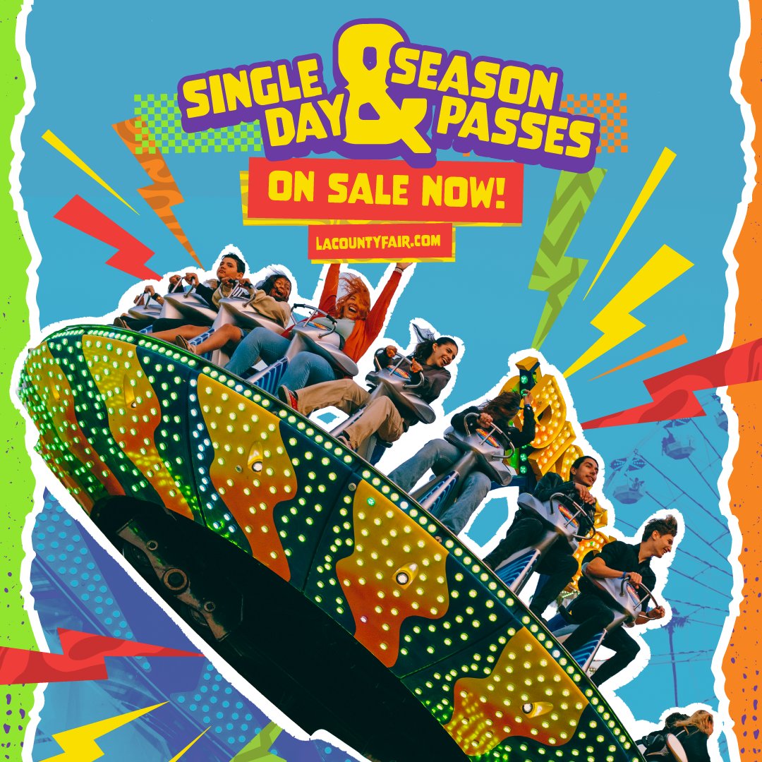 lacountyfair's tweet image. Endless ways to play 🎡 Single-day tickets &amp;amp; Season Passes are on sale now! 

Single- Day Tickets 👉 ow.ly/E7oG50XWxst 

Value Season Pass 👉  ow.ly/SrPh50XWxsv 

Premium Season Pass 👉 ow.ly/enm750XWxsu