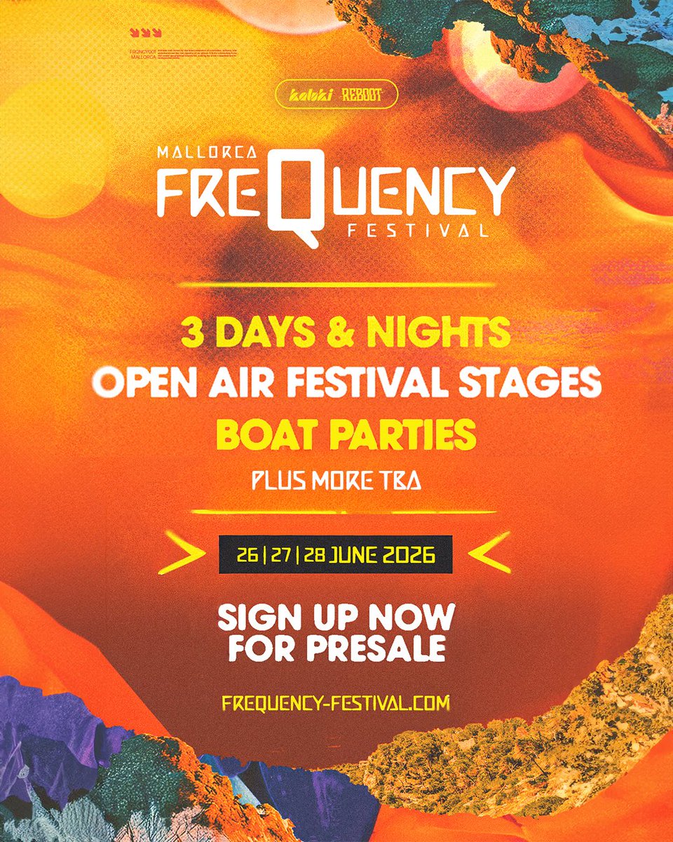 KalukiMusik's tweet photo. Frequency Festival has OFFICIALLY landed for 2026⁠ ☀️
⁠
This all-new festival on the stunning coast of Mallorca will be offering big artists, good vibes and an unforgettable weekend for all.⁠
⁠
Sign up for our pre-sale via the link 🔗 ⁠ https://t.co/e2VBmgJoUl
⁠ https://t.co/gyrWFOfR33