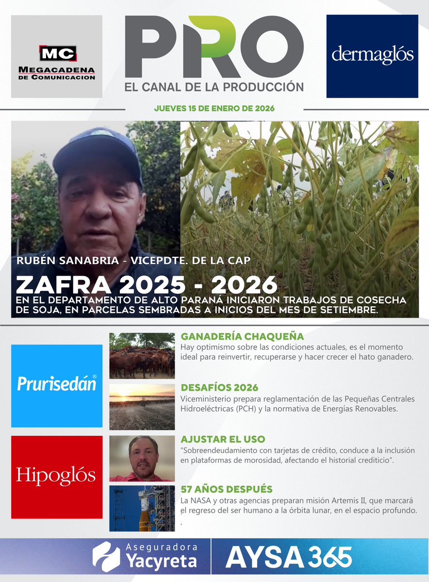 ☁️ ¡Buen día!

🙌🏻 Portada informativa de #CanalPRO

📌 Edición 15.01.26

📲 ¡Visitá megacadena.com.py!