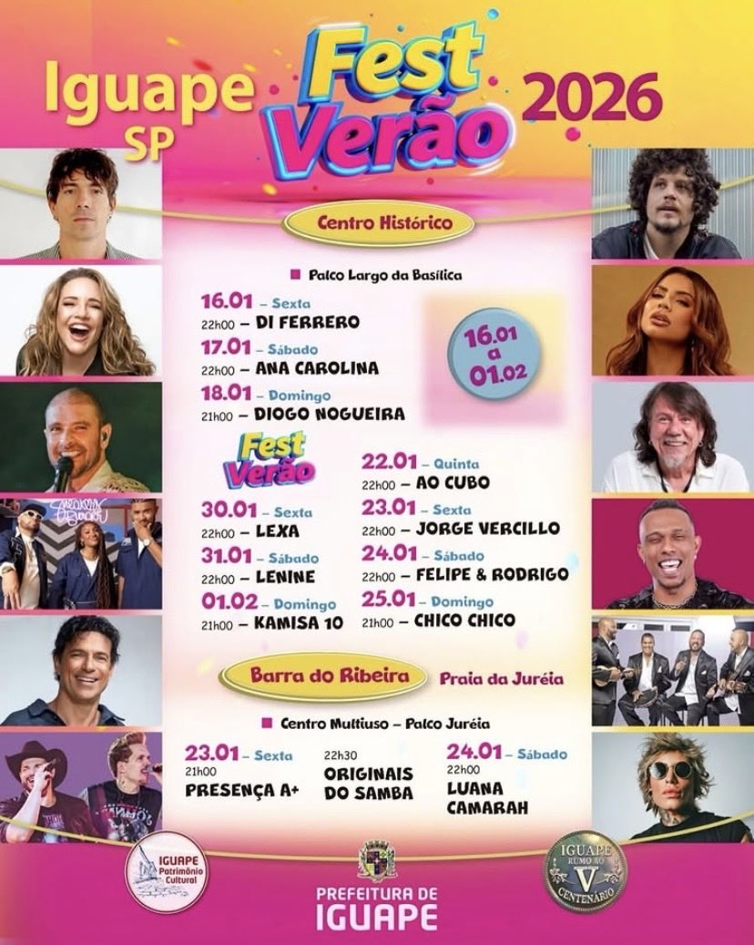 juridicodi's tweet photo. @DiFerrero estará no Iguapé Fest Verão 2026! 

📅 16 de janeiro (sexta-feira)
⏰ 22h
📍 Centro Histórico de Iguapé – Palco Largo da Basílica https://t.co/cil5uMwjVN