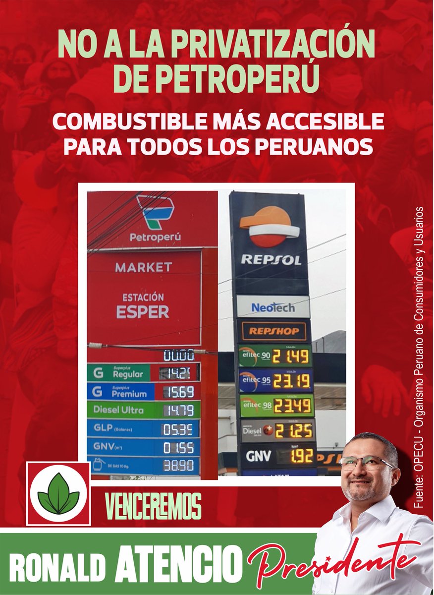 ¿PETROPERÚ o la privatización?. Nosotros vamos con PETROPERU.
Precios más bajos, seguridad energética, pasajes más baratos, transporte público sostenible, etc etc etc.