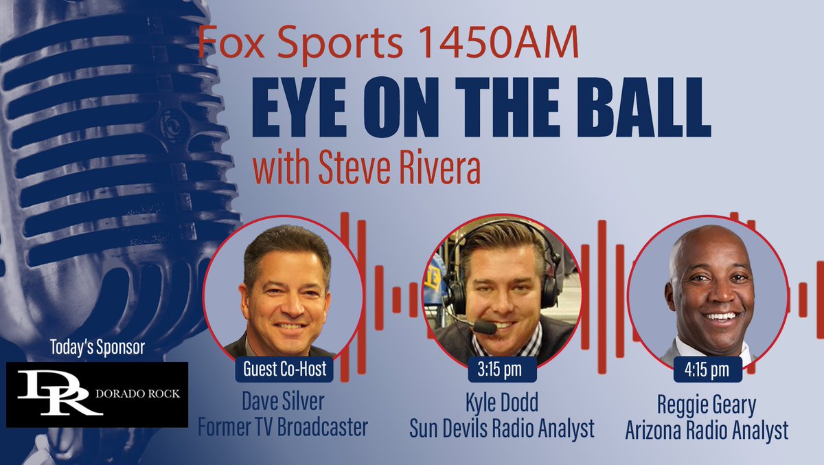 EyeTucson's tweet image. Today with @steverivera95 &amp;amp; @Dave_SilverAz

3:15- Kyle Dodd, @K_Dodd3, @SunDevilHoops Radio Analyst

4:15- Reggie Geary, @ReggieGeary, @ArizonaMBB Radio Analyst

🕰3 p.m.-5 p.m.

📞(520) 416-7440
🎙️foxsports1450.iheart.com
📱@iHeartRadio @ApplePodcasts @Spotify