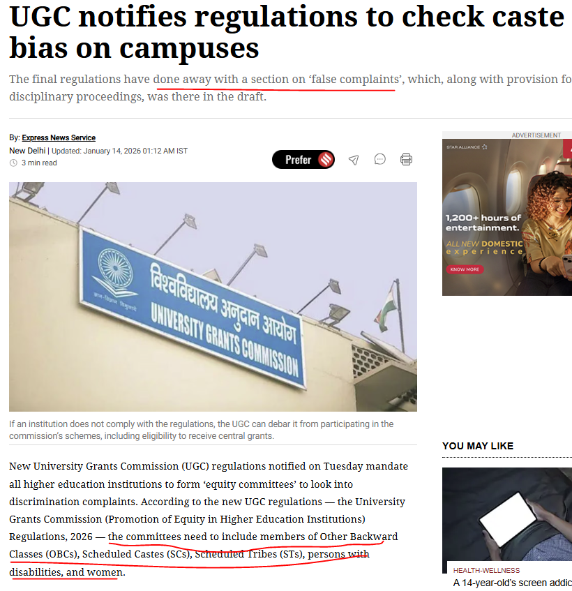 thatindicmonk's tweet photo. BJP and Bhajipao IT cell were advocating against Rohith Vemula Act when Congress announced it. Then silently BJP via UGC implements its own Rohith Vemula Act across ALL STATES in India

Committees will have SC ST OBC & Women. Only GC Hindu Male will be excluded. 
False Complaints can be made with no provision for disciplinary proceedings. 

This is Communal Violence Bill of Congress in Caste Flavour. The Ethnic Cleansing of GC Hindus have been started by BJP #RohithVemulaBill 

What Rahul Plans, Modi Executes!!
