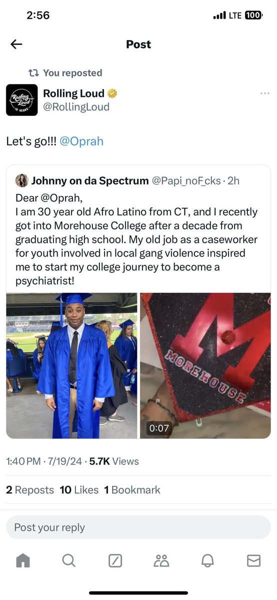 Papi_noF_cks's tweet photo. @RollingLoud Summer 2024 yall looked out for me when I got into Morehouse and tweeted Oprah to help me get a scholarship. I’m proud to say a year later I got that full ride from Oprah. Been tapped in with yah for years, been to festivals on both coast. https://t.co/AAlTKVLwit