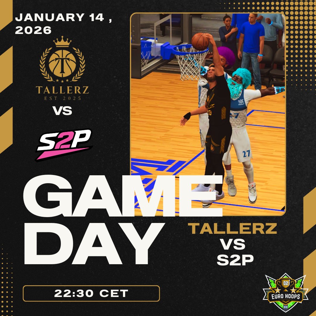 It’s GAMEDAY in <a href="/EuroHoops2K/">𝗘𝘂𝗿𝗼 𝗛𝗼𝗼𝗽𝘀 𝟮𝗞</a> ! 🏀🔥
Tallerz locked in and looking to keep the momentum rolling against S2P.
Time to hoop. Let’s go! Tune in at twitch.tv/mano_18ttv
👨‍🍳<a href="/Bxrclayy/">Bxrclay</a> 
🎯<a href="/IIKenough/">Ken Sildaru</a> 
🔒<a href="/Annes_Ravkic/">Annes Ravkic</a> 
⚓️<a href="/mano_18ttv/">עידו מנו</a> 
💪<a href="/Sigsfaded/">Sigsfaded</a>