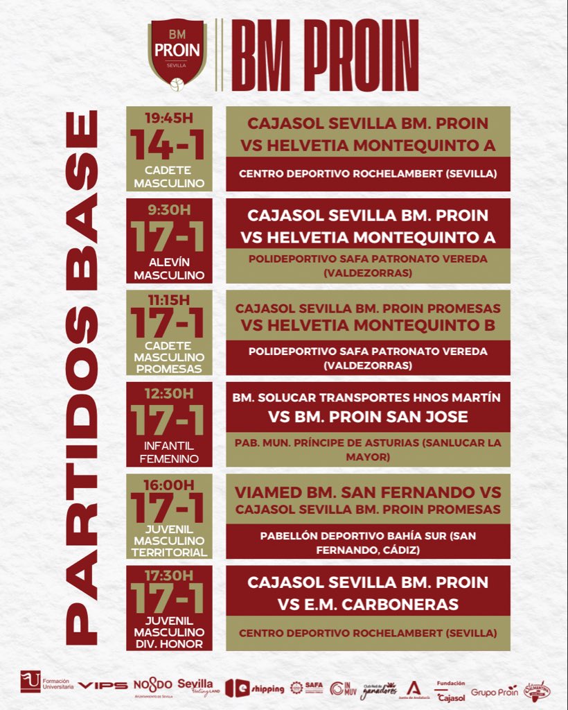 🗓️ Nueva jornada de partidos para nuestros equipos de cantera, buscando dar pasos firmes dentro y fuera de la pista.

#CanteraProin