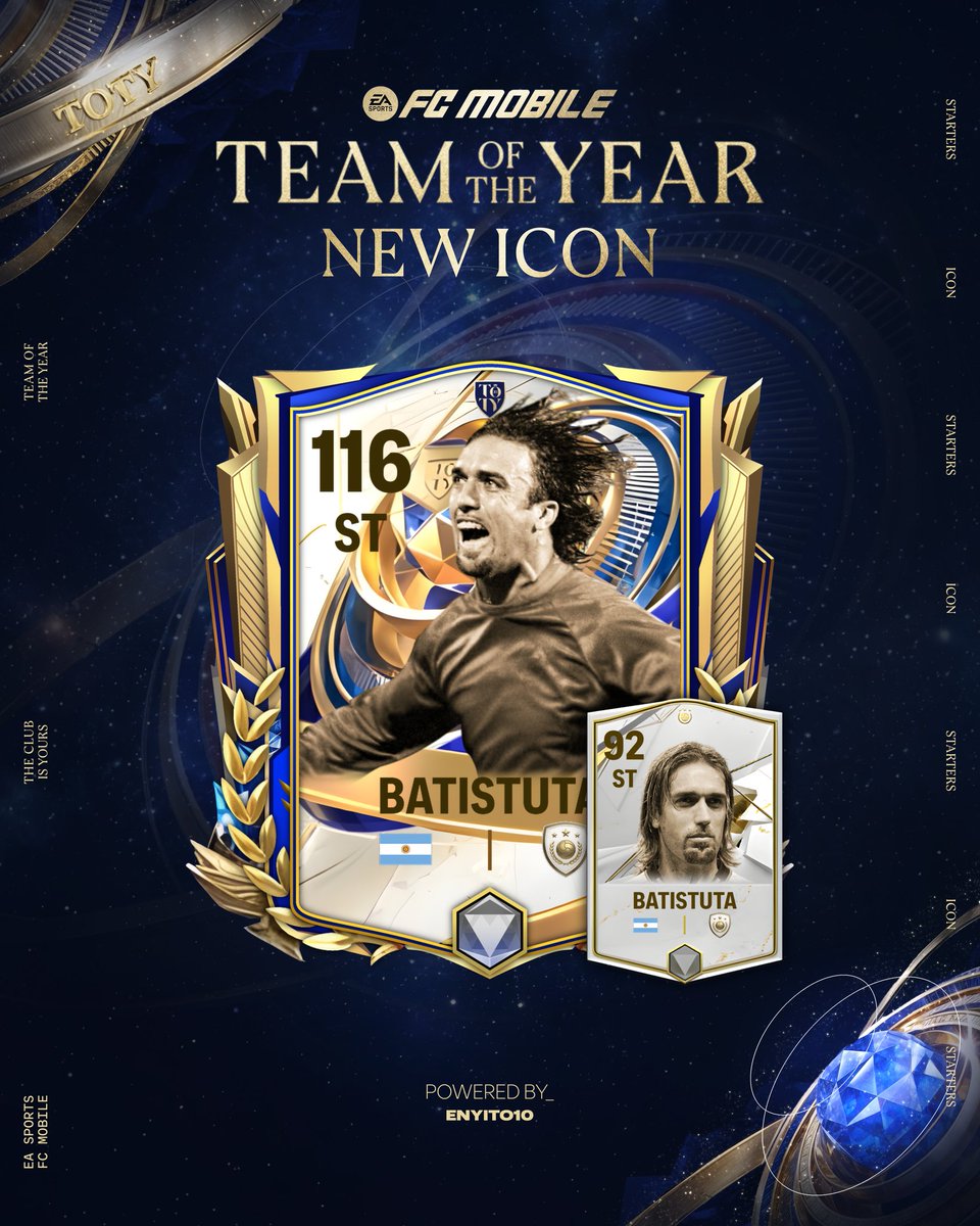 enyito_10's tweet photo. Team Of The Year✨🔥
Batistuta will possibly be released with a TOTY card.
#FCMobile #TOTY #UTOTY #Forwards #FC26 https://t.co/TIkgWlaTws